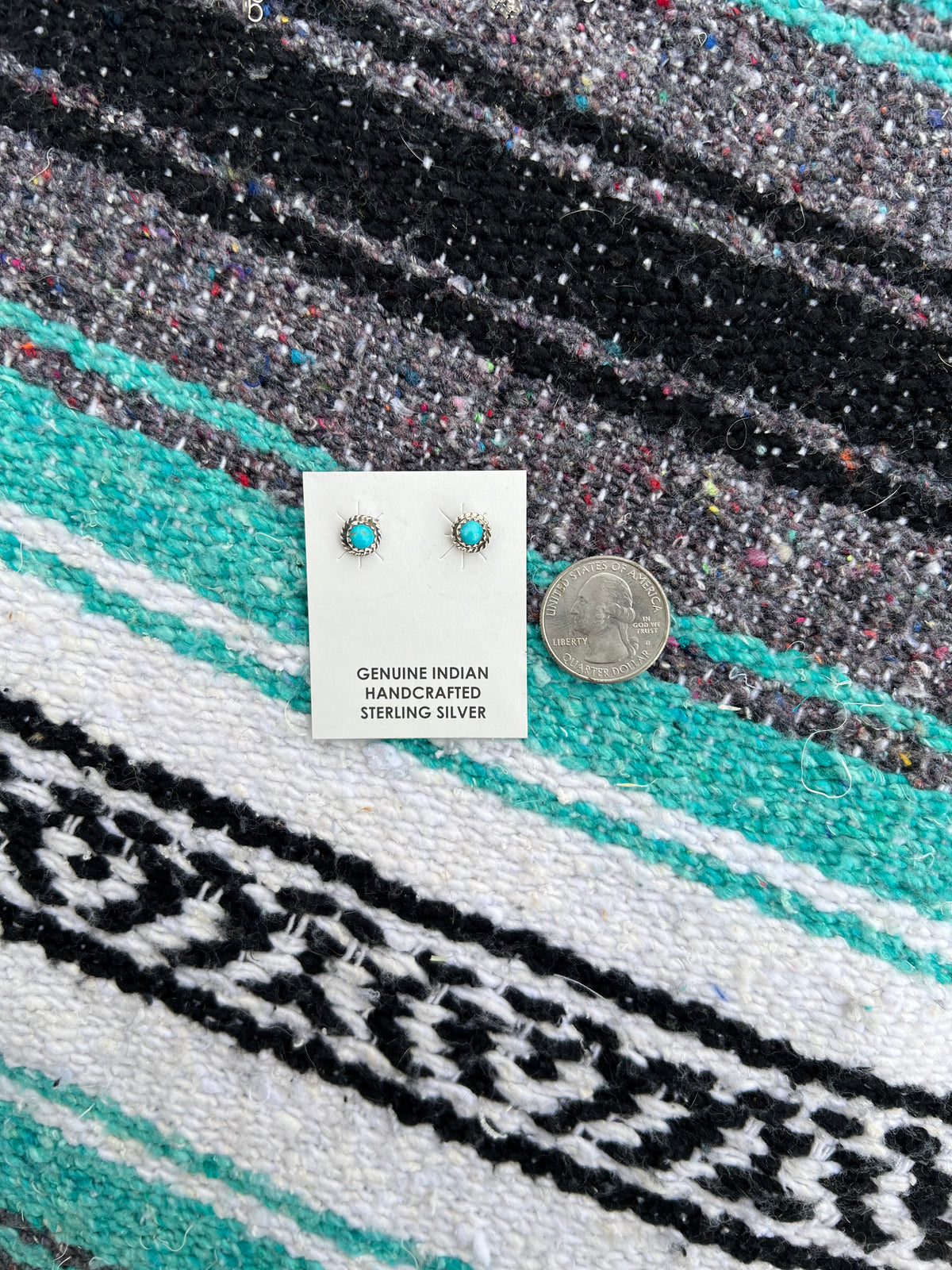 Turquoise Studs w/ Silver Rope