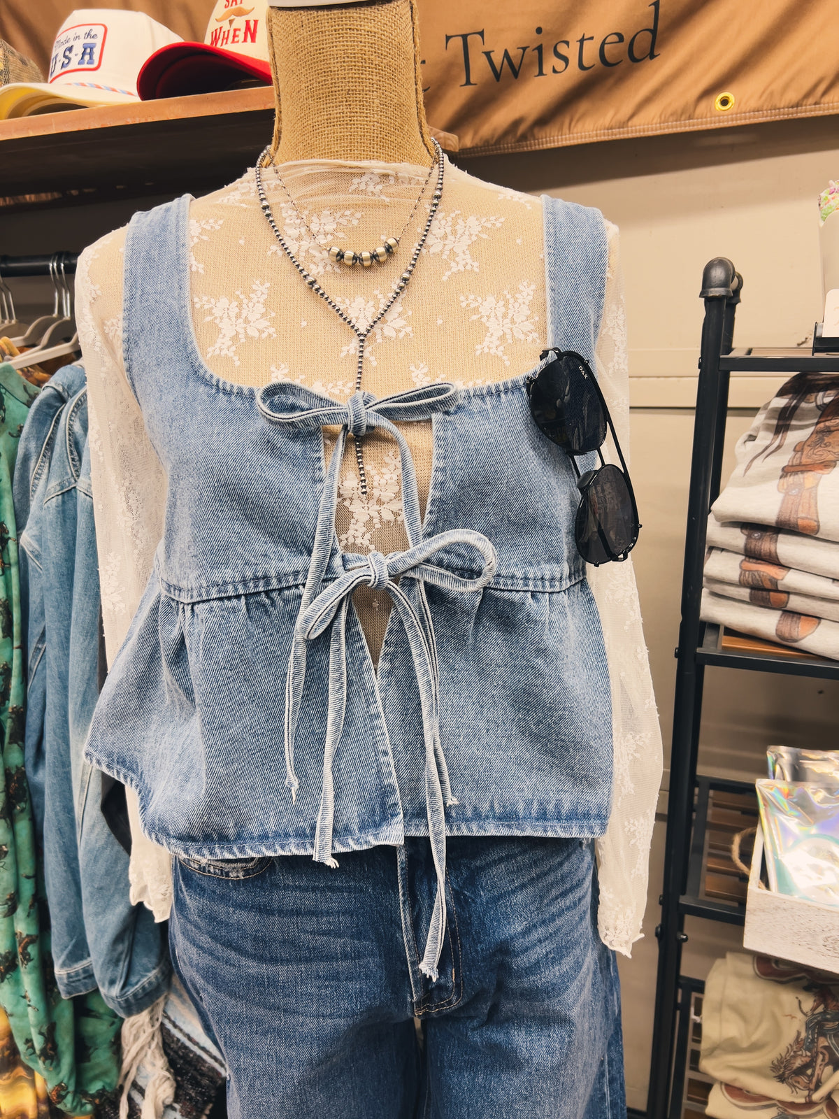 The Double Bow Denim tank