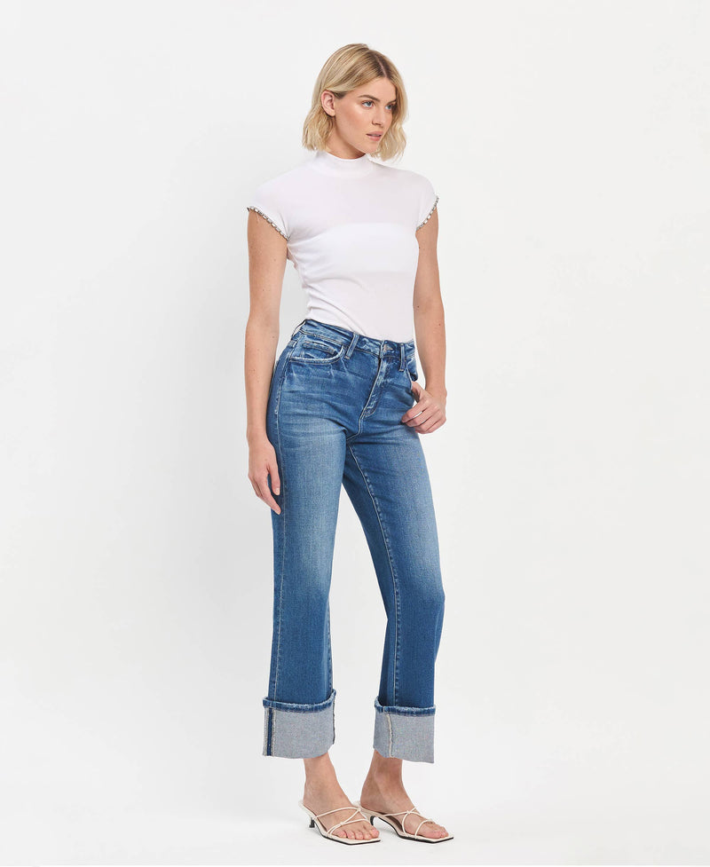 90'S VINTAGE SUPER HIGH RISE CUFFED FLARE JEANS By Flying Monkey