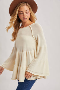 Sweater Stitched Baby Doll Bell Sleeves Top