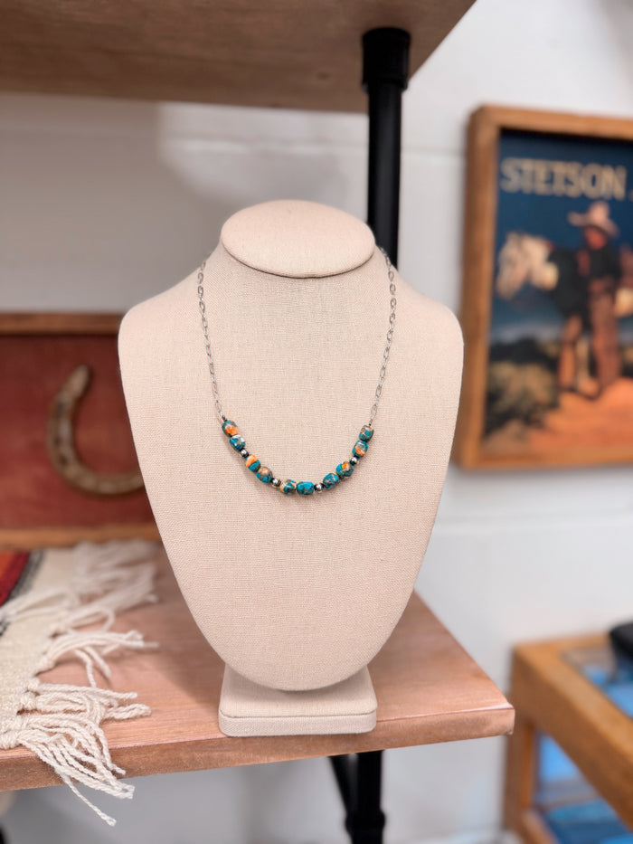 The Spiny Oyster and Turquoise necklace with Pearls