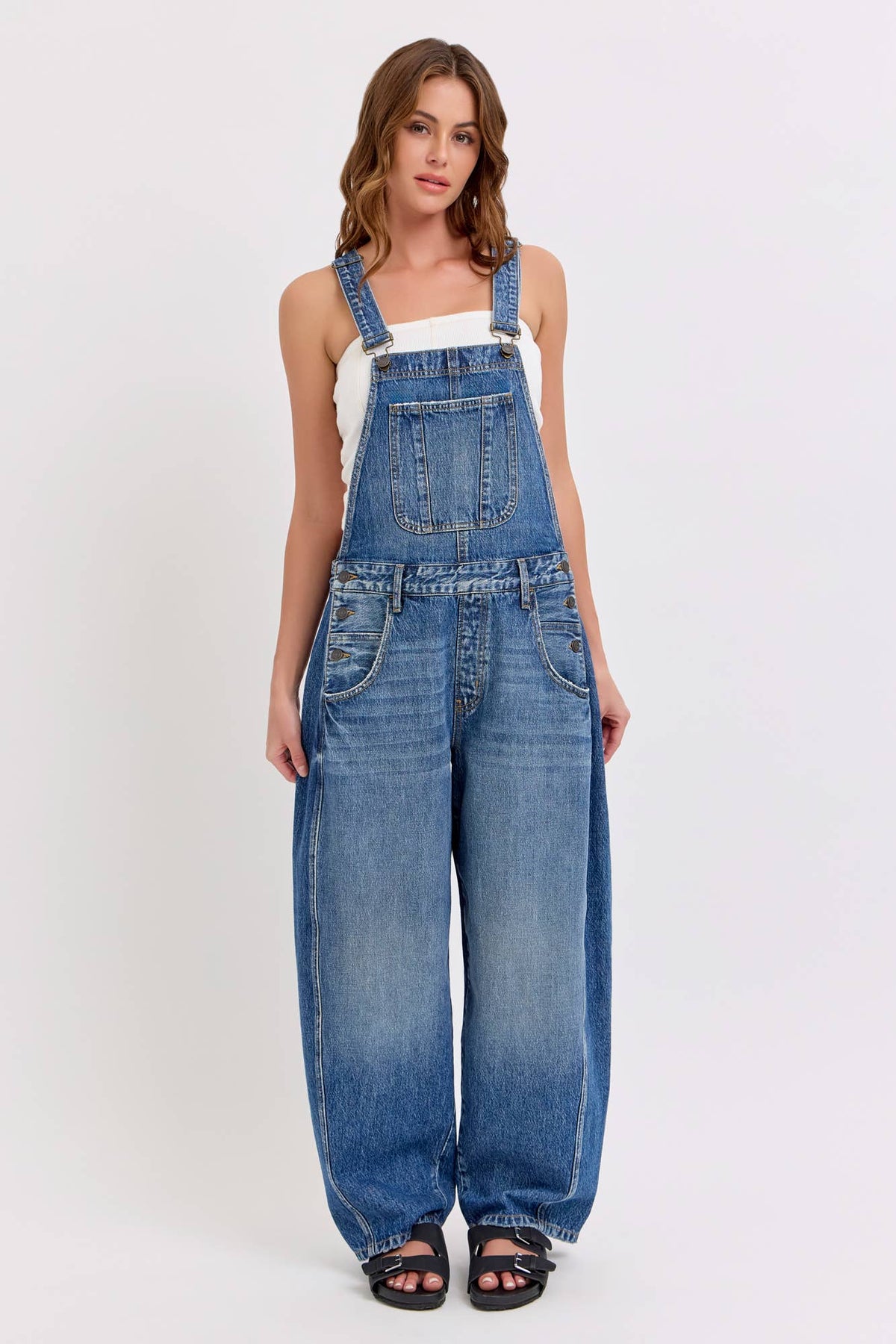 The Medium Wash Barrel Overalls