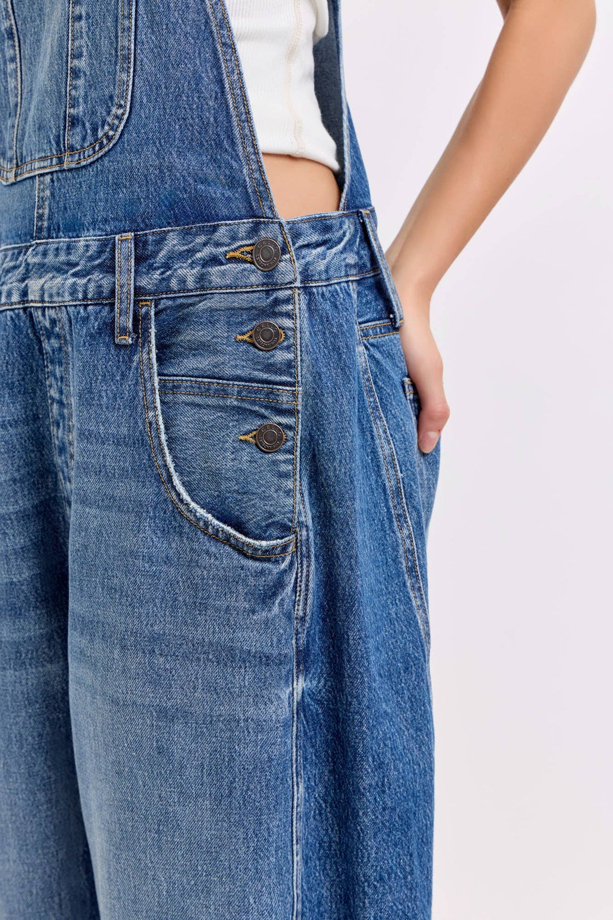 The Medium Wash Barrel Overalls