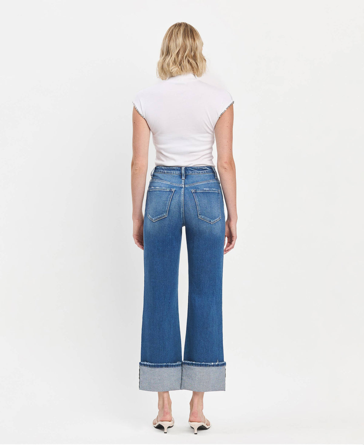 90'S VINTAGE SUPER HIGH RISE CUFFED FLARE JEANS By Flying Monkey