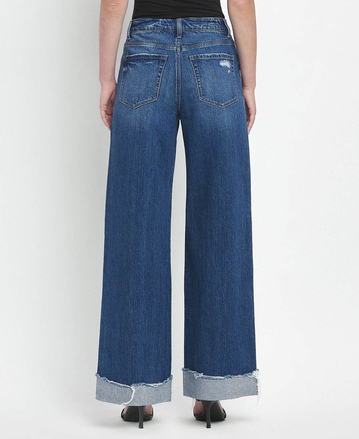 SUPER HIGH RISE CUFFED BAGGY WIDE JEANS- By Flying Monkey