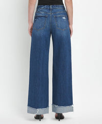 SUPER HIGH RISE CUFFED BAGGY WIDE JEANS- By Flying Monkey