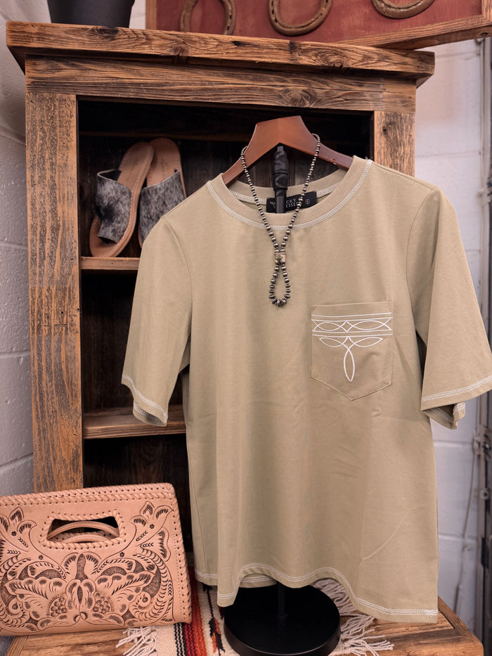 Sage Bootstitch Embroidered Short Sleeve Pocket Tee