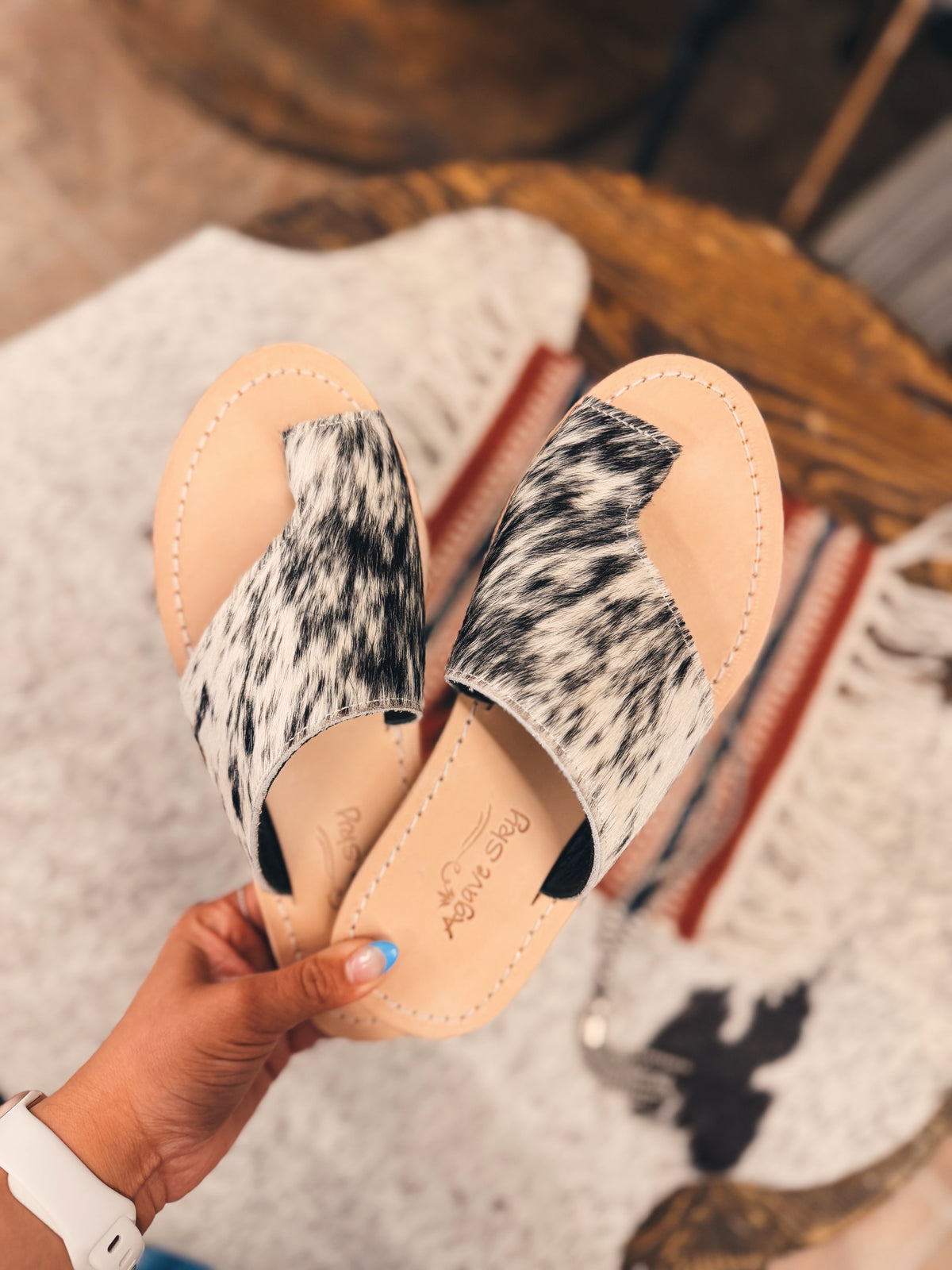 The Tanya Salt & Pepper Cowhide Sandal