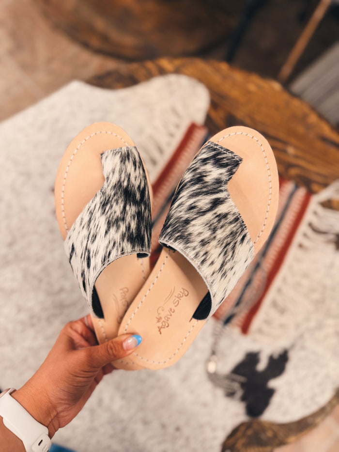 The Tanya Salt & Pepper Cowhide Sandal