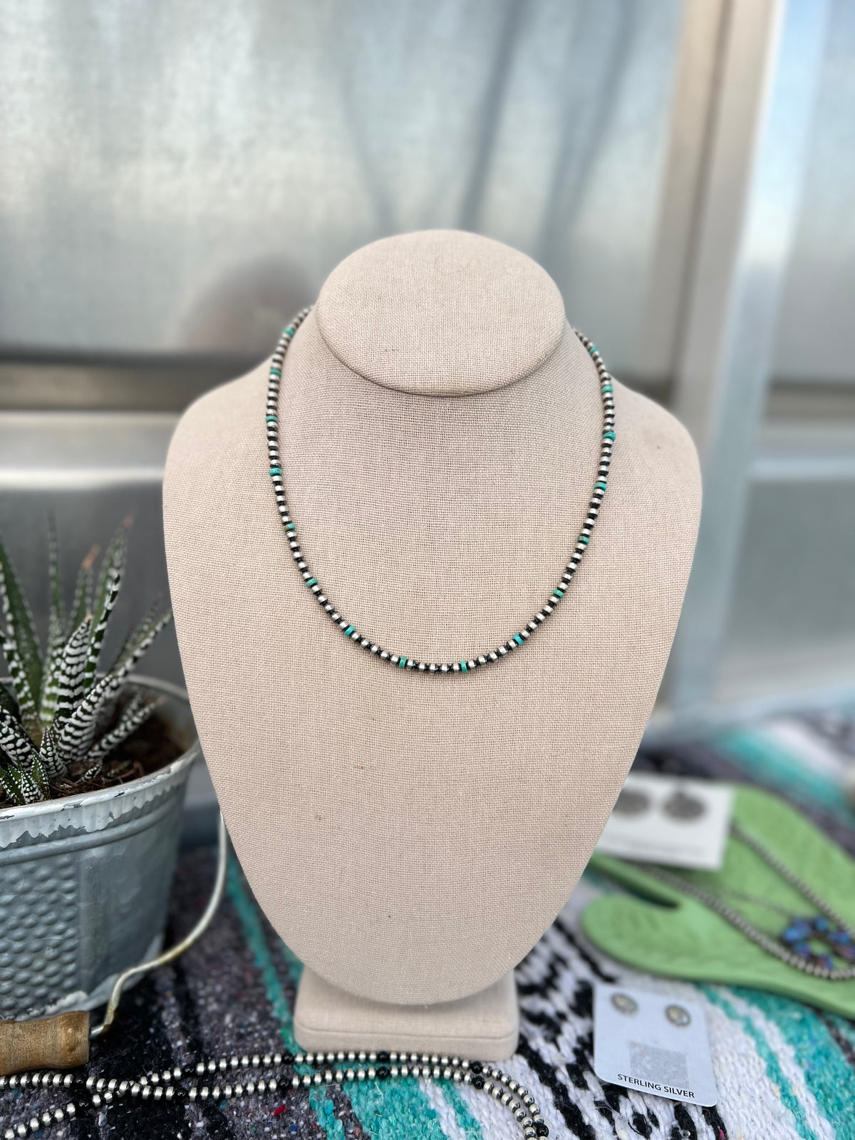 4mm Green and Blue Turquoise Necklace