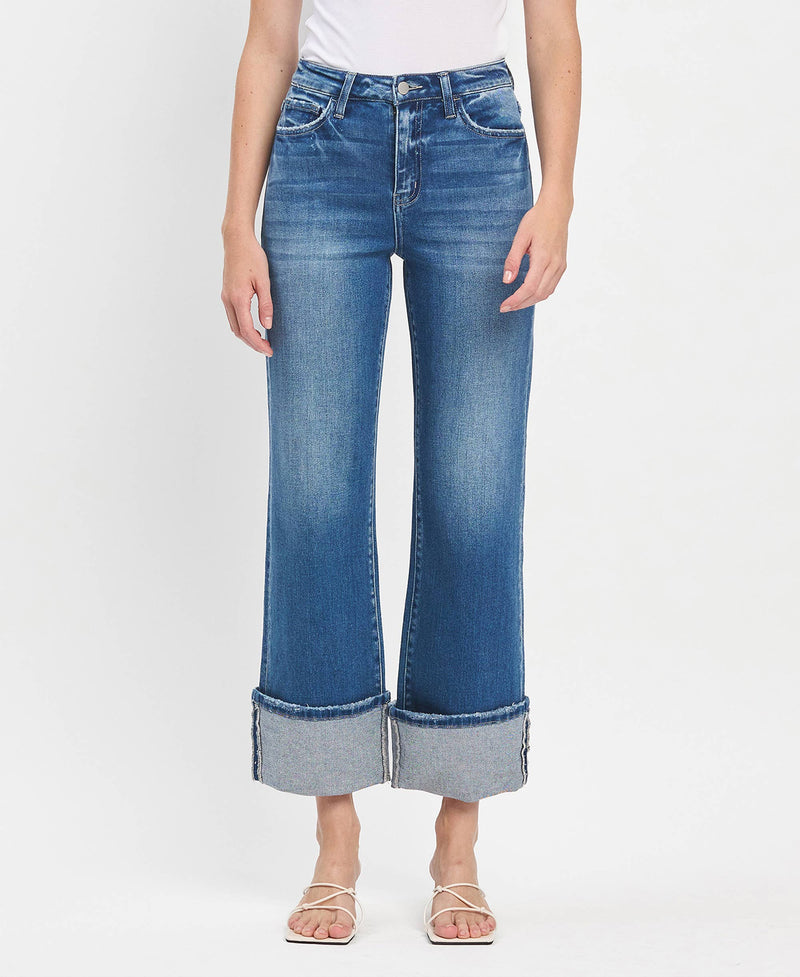 90'S VINTAGE SUPER HIGH RISE CUFFED FLARE JEANS By Flying Monkey