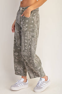 Mineral Washed Paisley Barrel Jeans