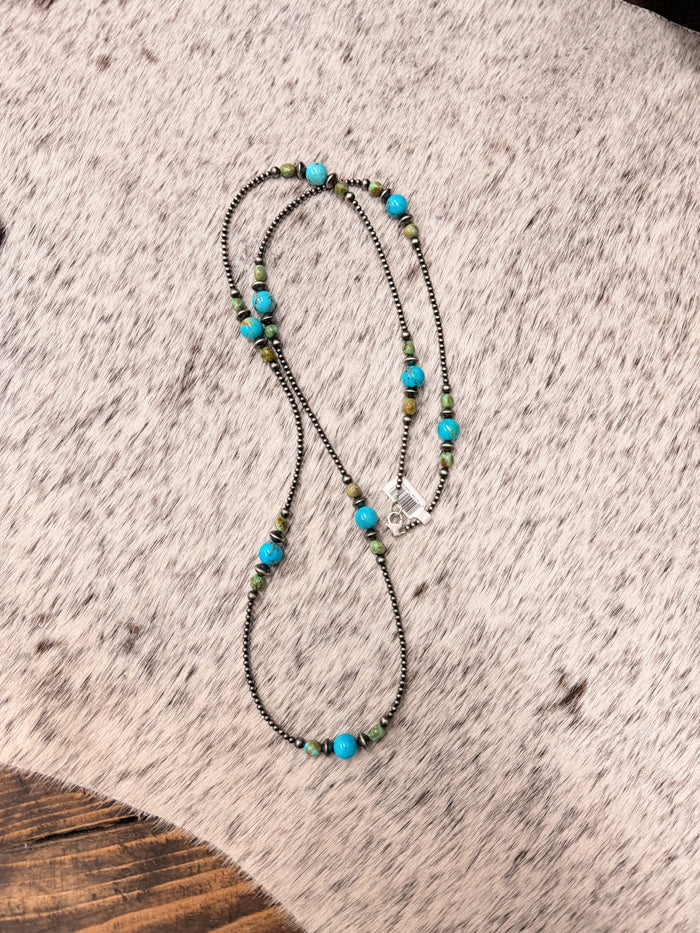 The Kira Green and Blue Turquoise Pearl Beaded Necklace
