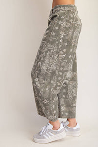 Mineral Washed Paisley Barrel Jeans