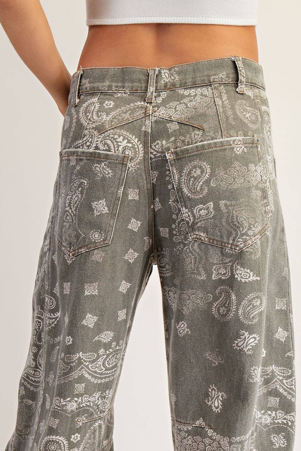 Mineral Washed Paisley Barrel Jeans