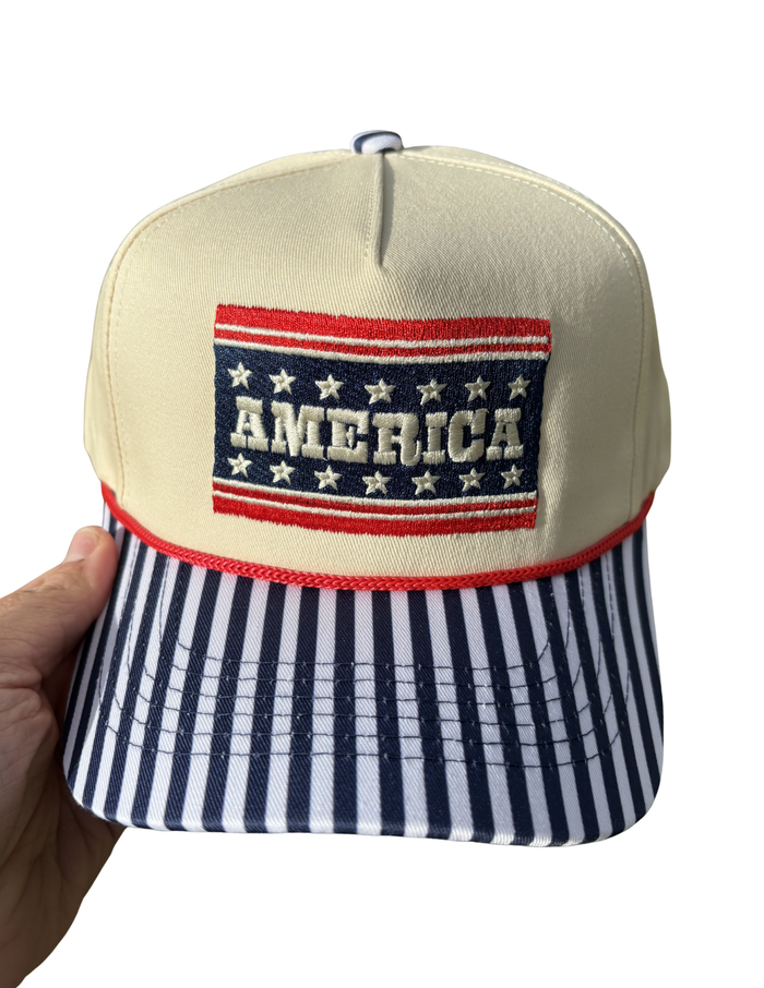 AMERICA STRIPED CANVAS CAP