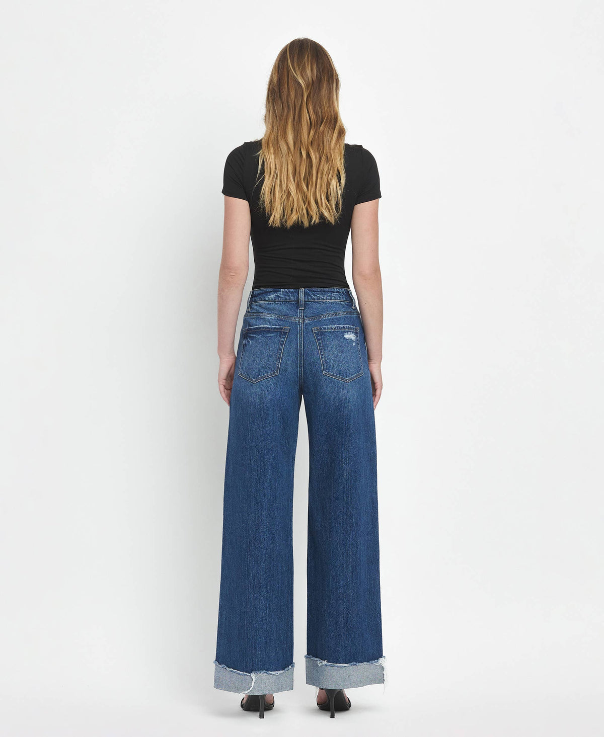 SUPER HIGH RISE CUFFED BAGGY WIDE JEANS- By Flying Monkey