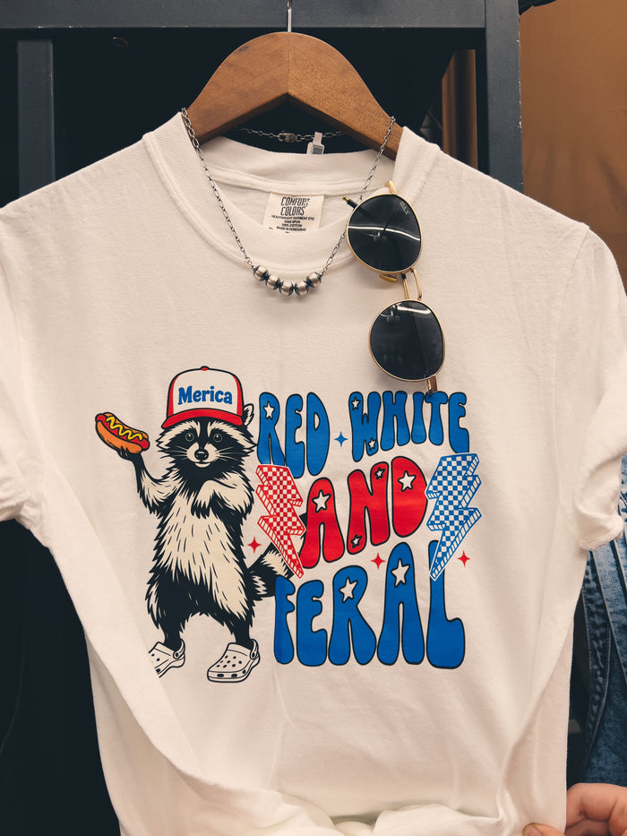 Red White and Feral T-shirt Ivory