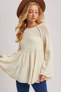 Sweater Stitched Baby Doll Bell Sleeves Top