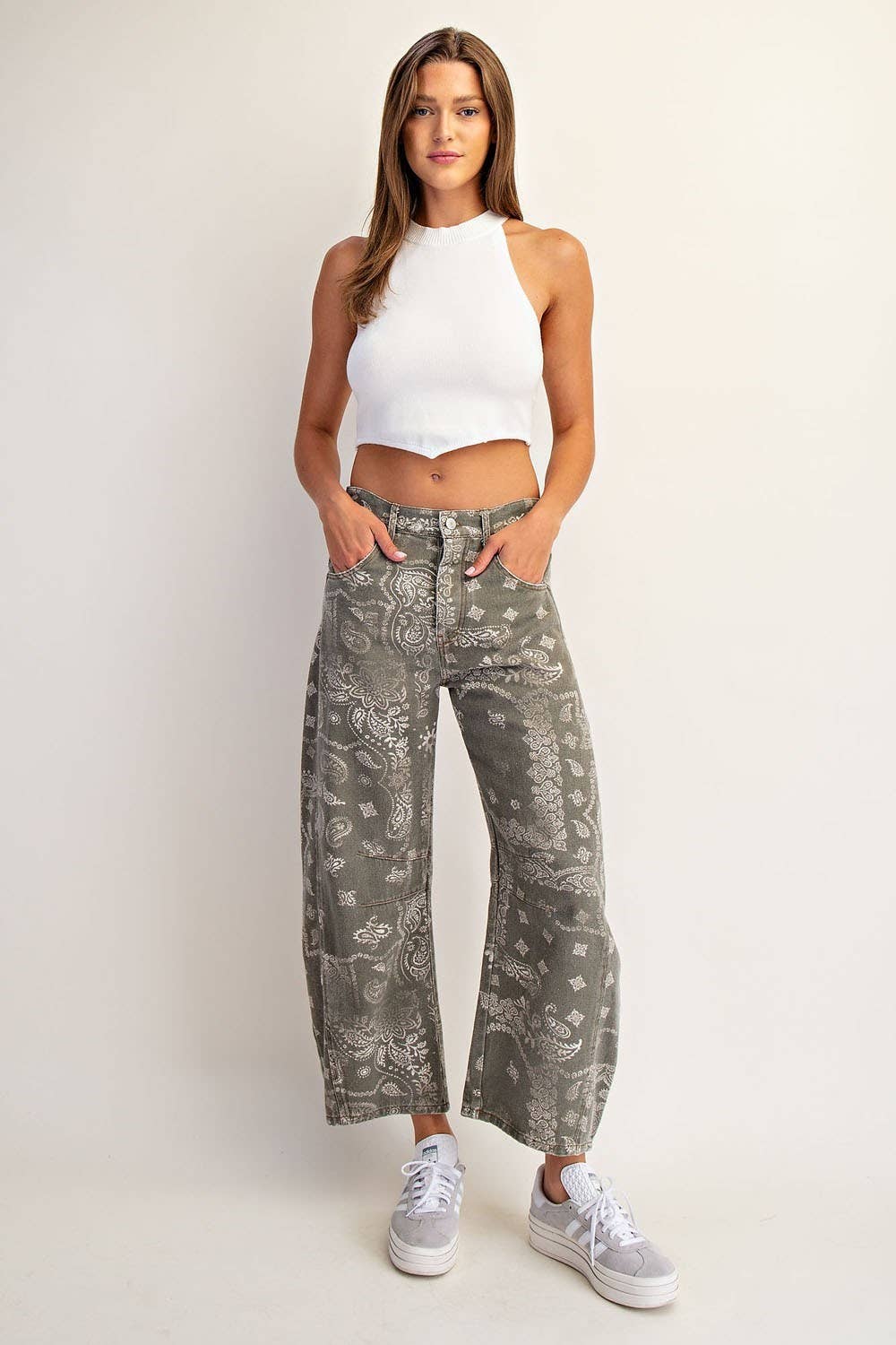 Mineral Washed Paisley Barrel Jeans