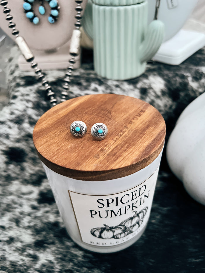 The Stamped Silver Concho & Turquoise Studs