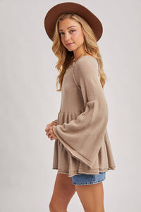 Sweater Stitched Baby Doll Bell Sleeves Top