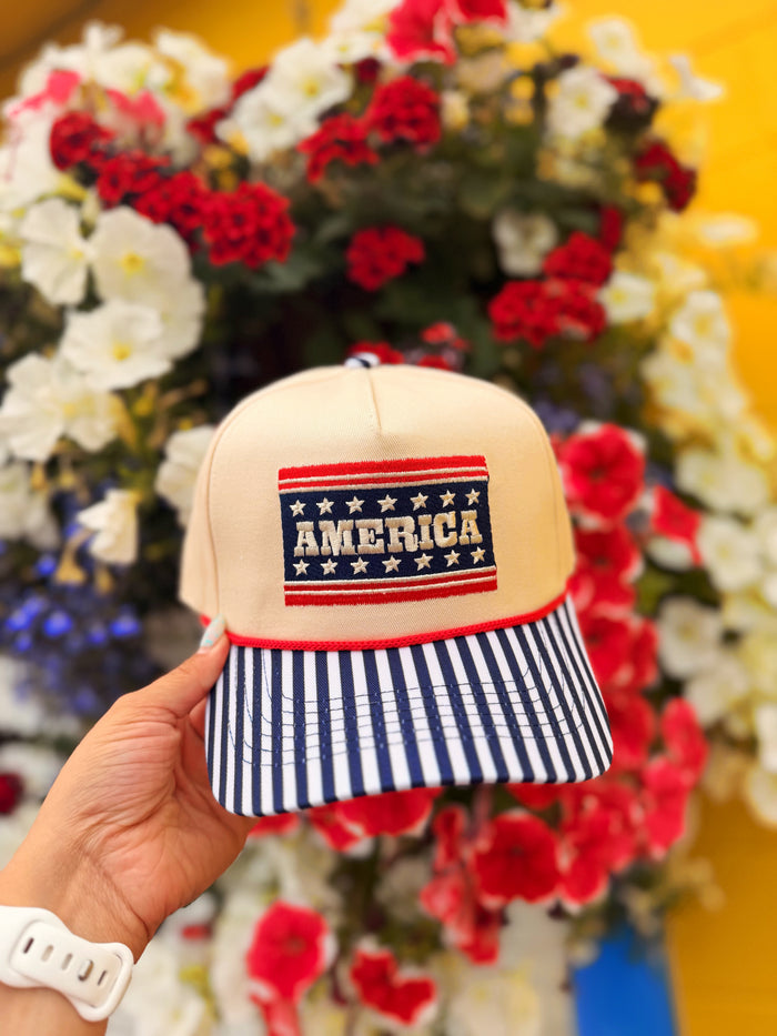 AMERICA STRIPED CANVAS CAP