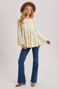 Sweater Stitched Baby Doll Bell Sleeves Top