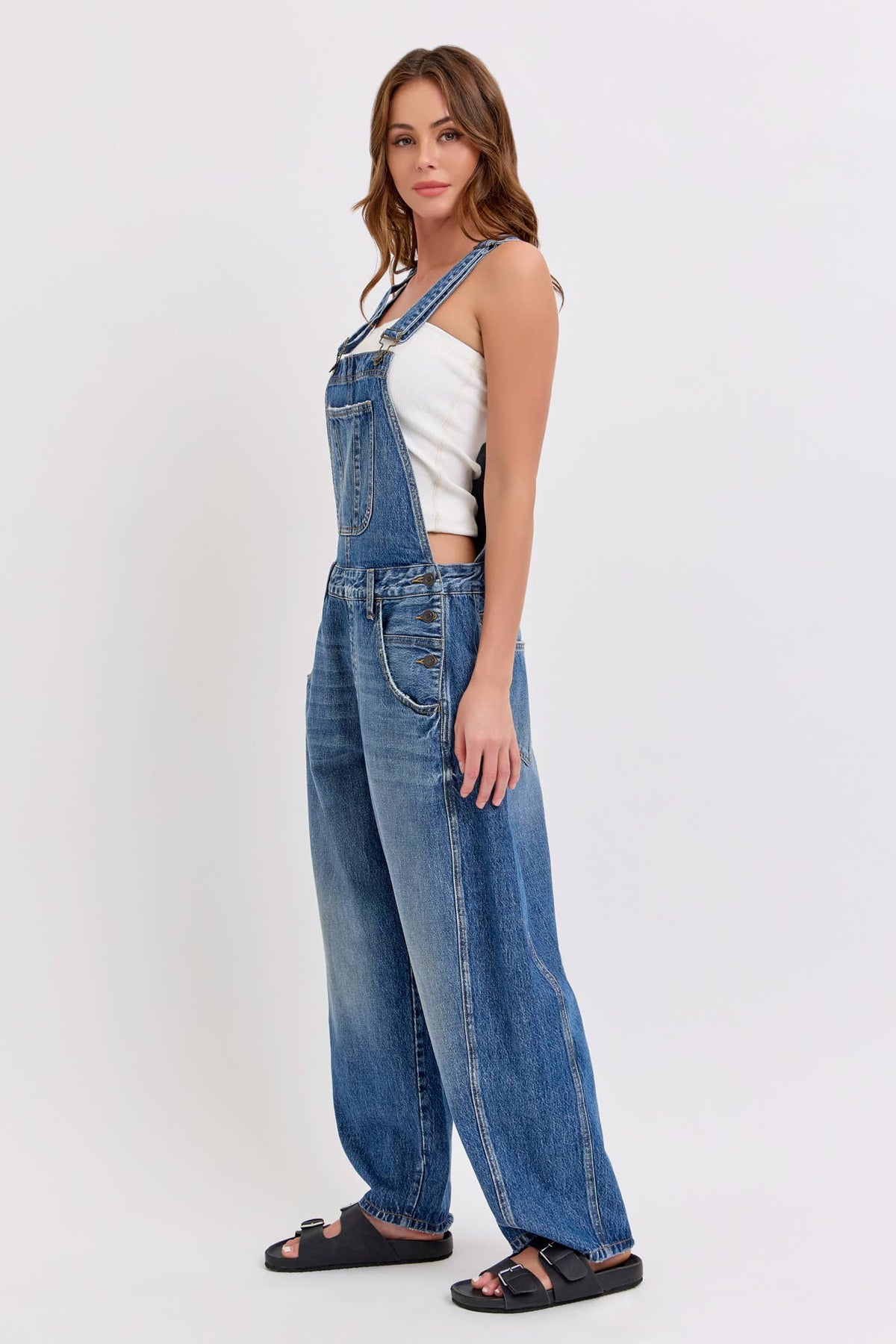 The Medium Wash Barrel Overalls