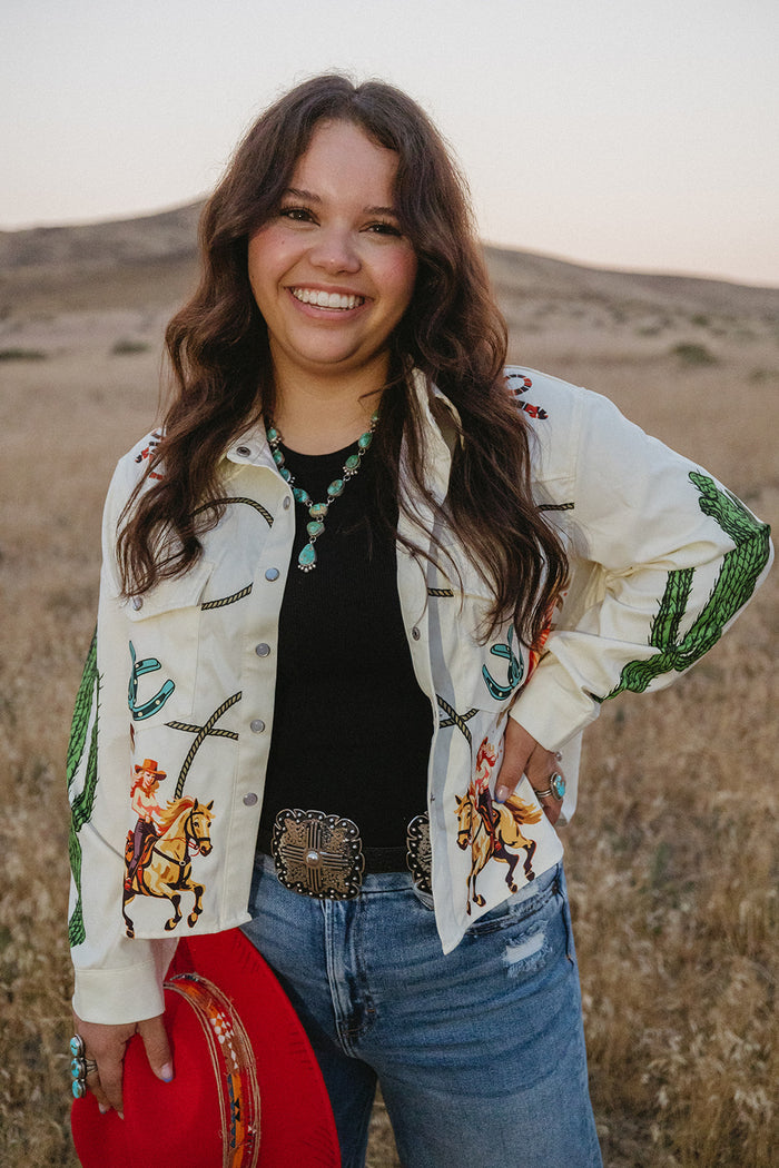 The Jade Cropped Pearl Snap Button up