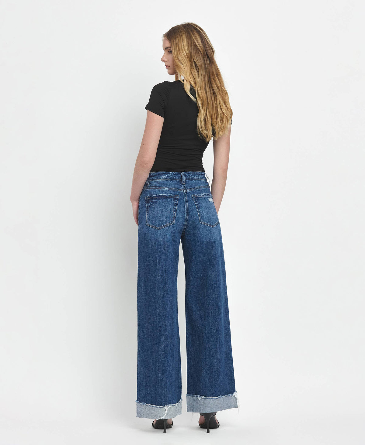 SUPER HIGH RISE CUFFED BAGGY WIDE JEANS- By Flying Monkey