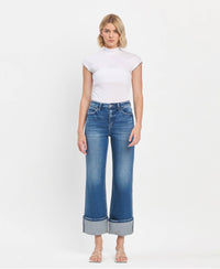 90'S VINTAGE SUPER HIGH RISE CUFFED FLARE JEANS By Flying Monkey