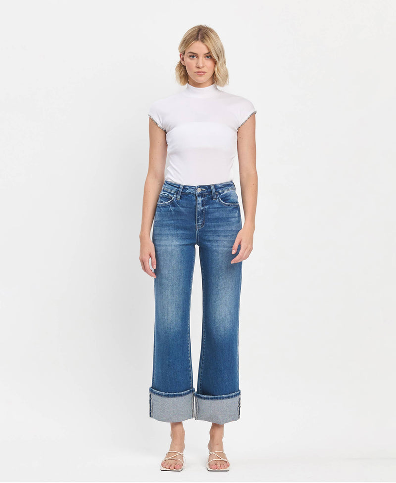 90'S VINTAGE SUPER HIGH RISE CUFFED FLARE JEANS By Flying Monkey