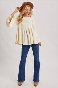 Sweater Stitched Baby Doll Bell Sleeves Top