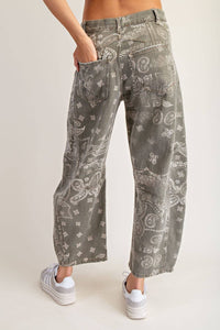Mineral Washed Paisley Barrel Jeans