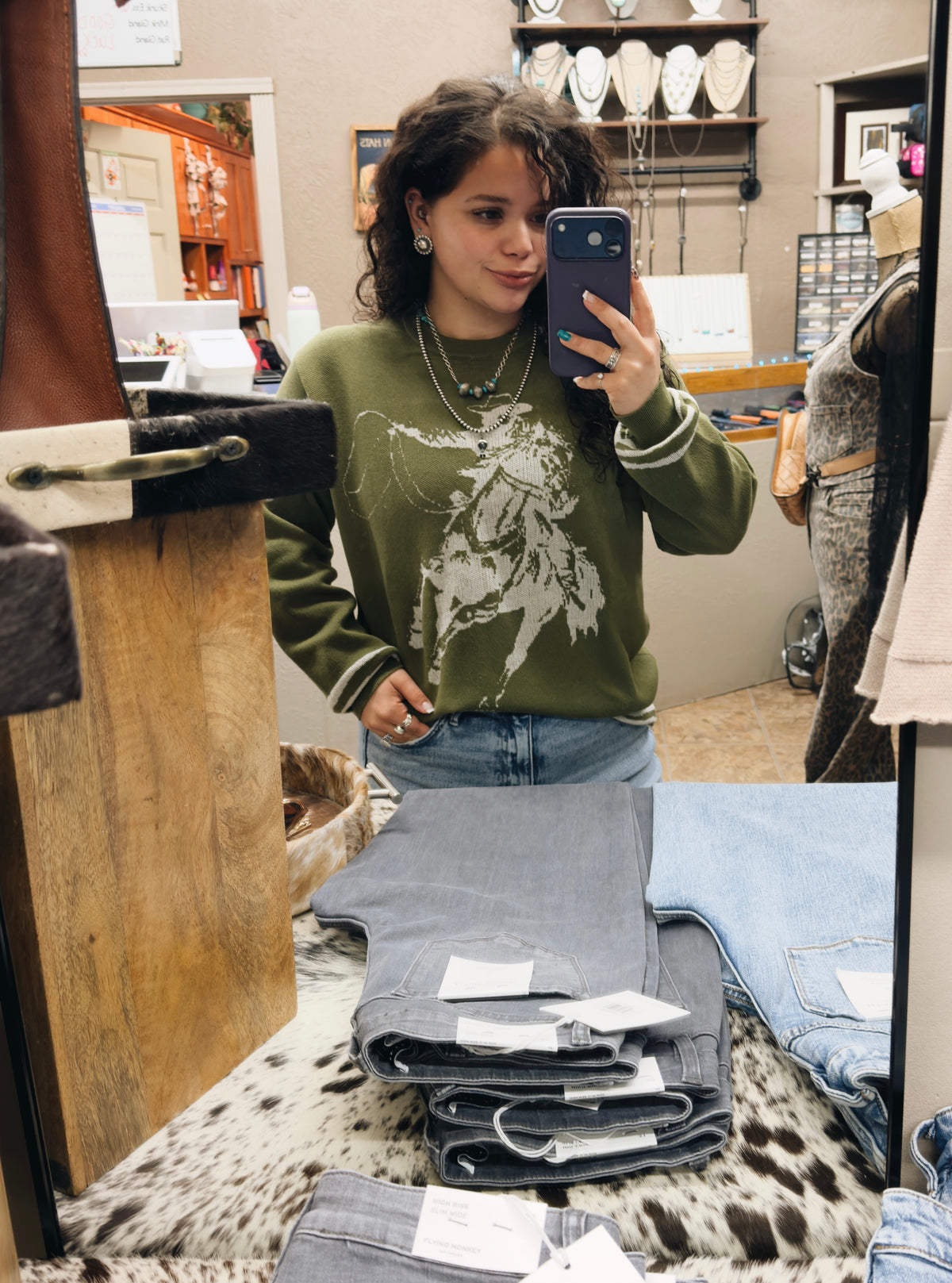 The wild & western olive sweater