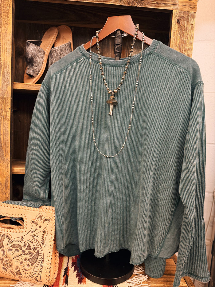 The Turquoise Long Sleeve Waffle Knit shirt