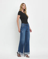 SUPER HIGH RISE CUFFED BAGGY WIDE JEANS- By Flying Monkey