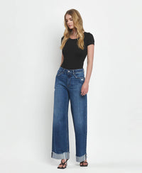 SUPER HIGH RISE CUFFED BAGGY WIDE JEANS- By Flying Monkey