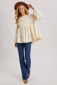 Sweater Stitched Baby Doll Bell Sleeves Top
