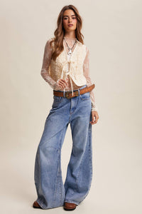 Embroidered Lace Tie-Front Vest