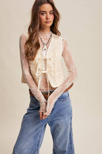 Embroidered Lace Tie-Front Vest
