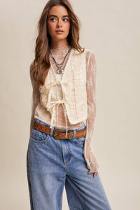 Embroidered Lace Tie-Front Vest