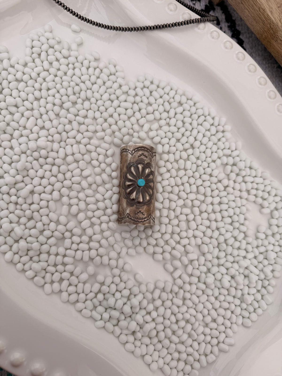 The Silver Stamped Hair Slide w/ Turquoise