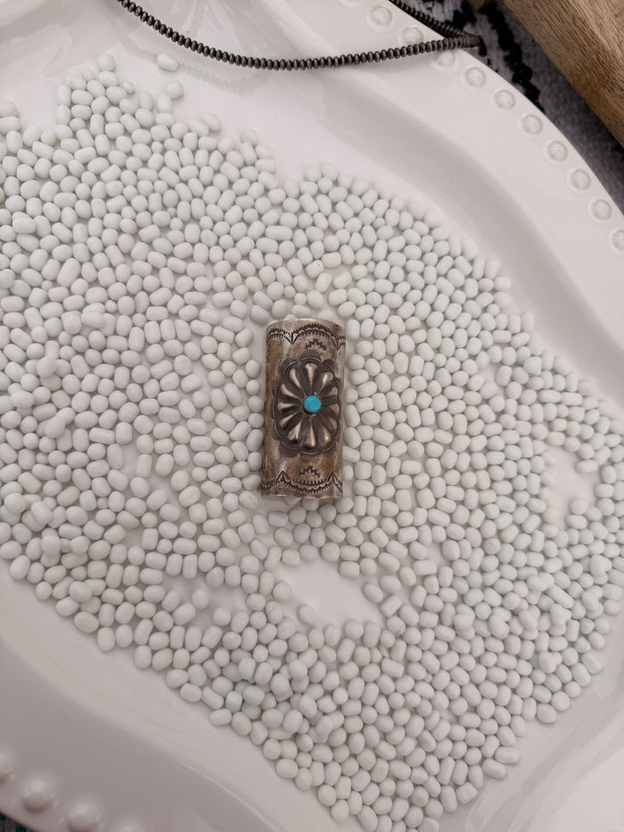 The Silver Stamped Hair Slide w/ Turquoise