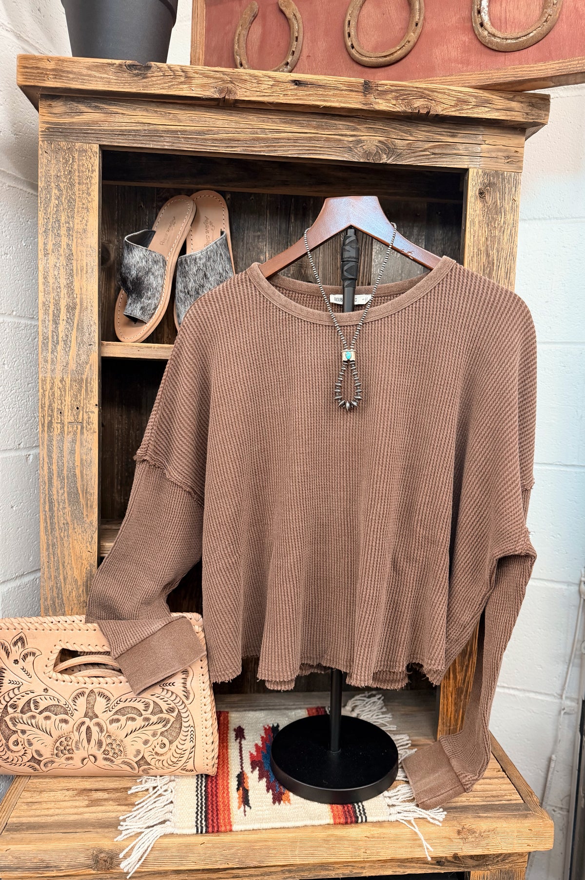 The Brown Long Sleeve Waffle Knit shirt