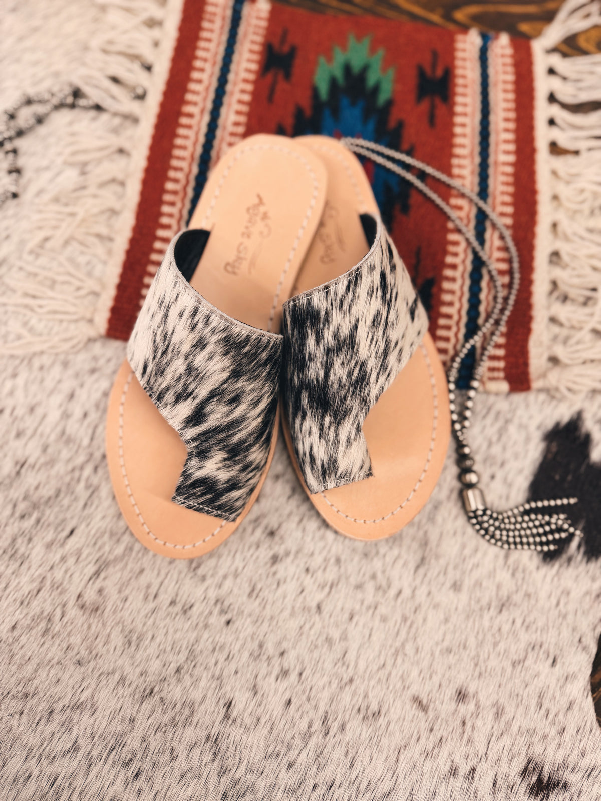 The Tanya Salt & Pepper Cowhide Sandal