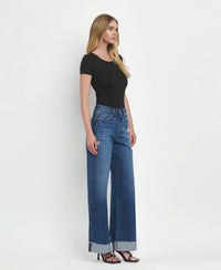 SUPER HIGH RISE CUFFED BAGGY WIDE JEANS- By Flying Monkey