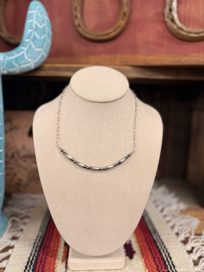 Torpedo pearls on paper clip necklace