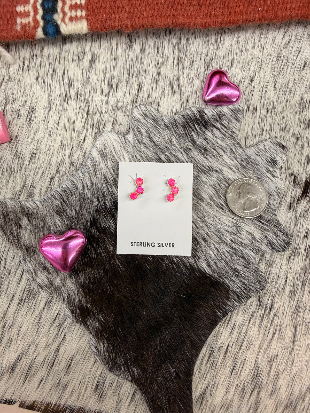 The Triple Stone Pink Opal Earrings